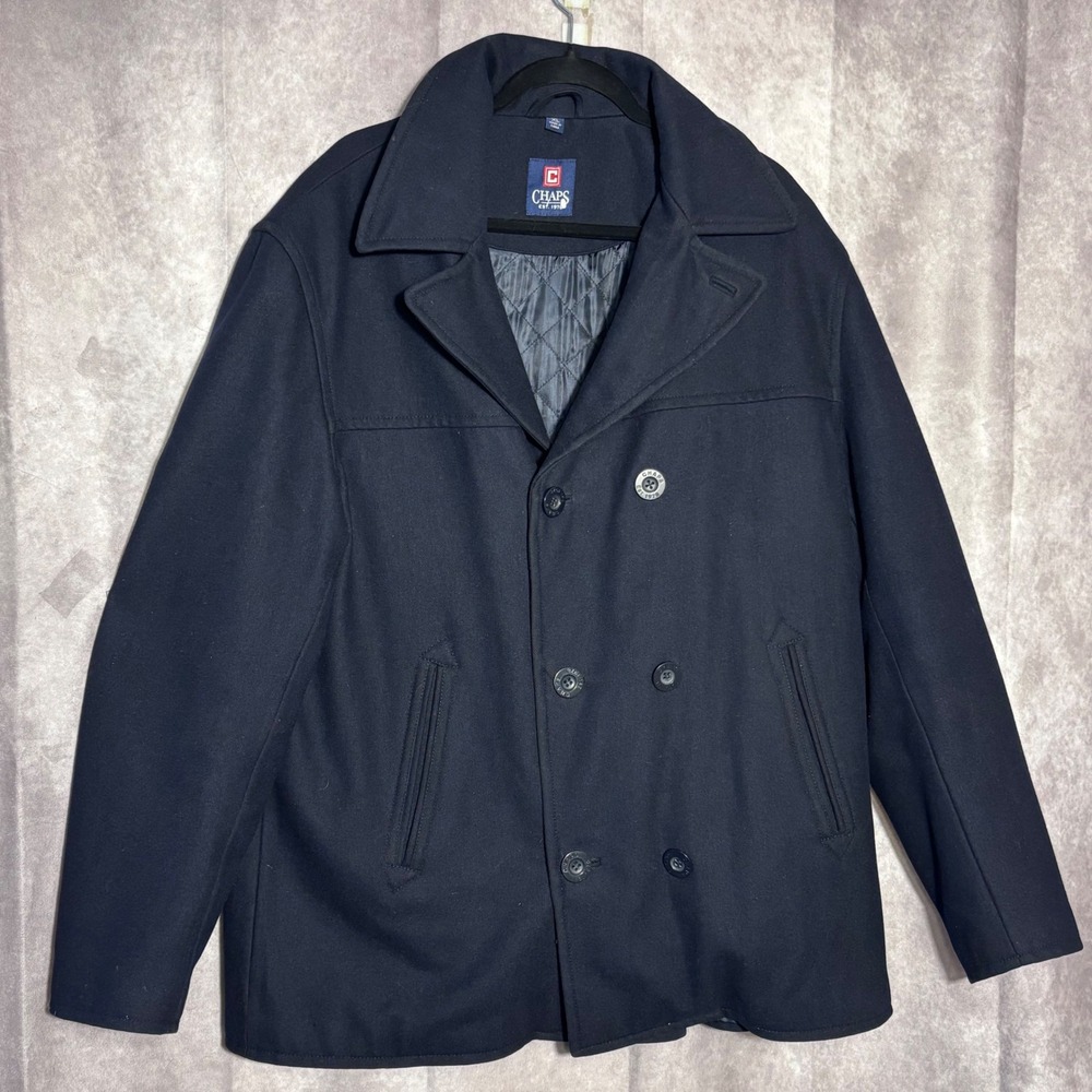 Chaps Ralph Lauren Wool Peacoat Mens XL Navy Blue Classic